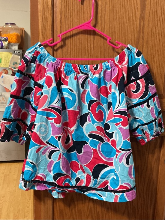 crown & ivy Tops - crown & ivy Off-Shoulder Floral Swirl Blouse - Blue, Pink, Purple size medium